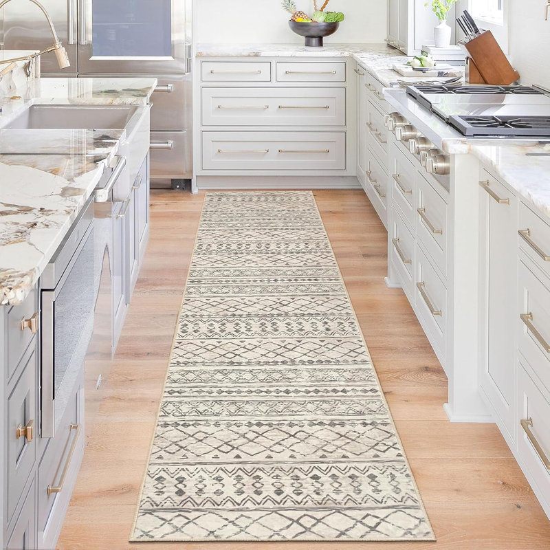 Moroccan Kitchen Rugs Non Slip Vintage Boho Hallway Runner Kitchen Runner Rug Ultra Soft Mat Cream Beige Brown
